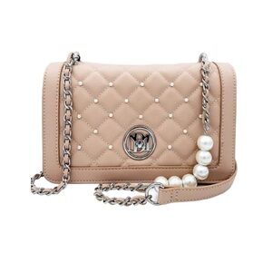 Badgley Mischka Quilted Faux Leather & Faux Pearl Crossbody Bag Taupe
